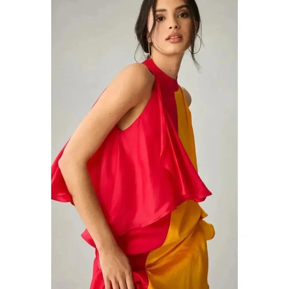 NEW- NWT Anthropologie Shruti Sancheti Colorblock Ruffle Maxi Dress | Size S - Picture 2 of 11